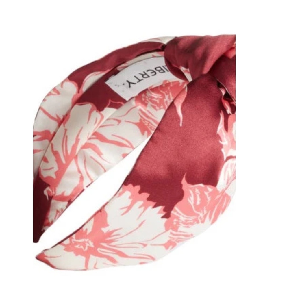 Liberty London Carline Rose Print Silk Headband in Burgundy NWT